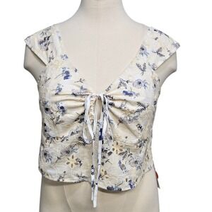 Cider Milkmaid Top Shirt Plus Size 3X White Blue Floral Retro 70s‎ Prairie Lace